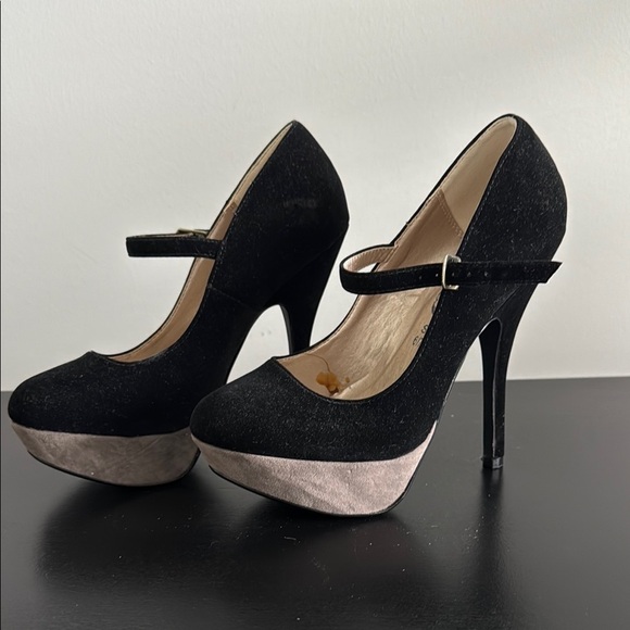 Rue21 Black and Gray/Tan Platform Heels Sz SM - Picture 3 of 13